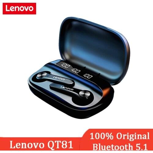 Lenovo Wireless Earphone QT81 Bluetooth 5.1 Waterproof Headphone Hifi Stereo Earbuds With 1200mAh Charging Case Mobile power