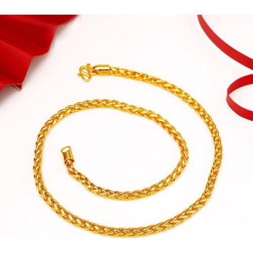 MxGxFam ( 48 cm x 4 mm ) HIP HOP 24 k Pure Gold Color Weave Chain Necklaces For Men Street Dance Good Quality