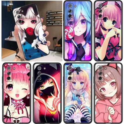 Japanese Cute Anime Girl for Samsung Galaxy S21 Ultra Plus Note 20 10 9 8 S10 S9 S8 S7 S6 Edge Plus Black Phone Case
