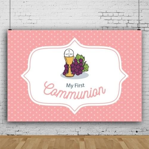 Pink Spots Theme My First Communion Background for Kids Portrait Photography Decors Backdrops Studio Prop Accessories