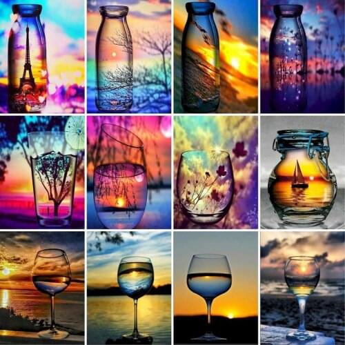 GATYZTORY 5D Diamond Painting Landscape Glass Square/Round Embroidery Cross Stitch Kit Painting Mosaic DIY Home Decoration Gift