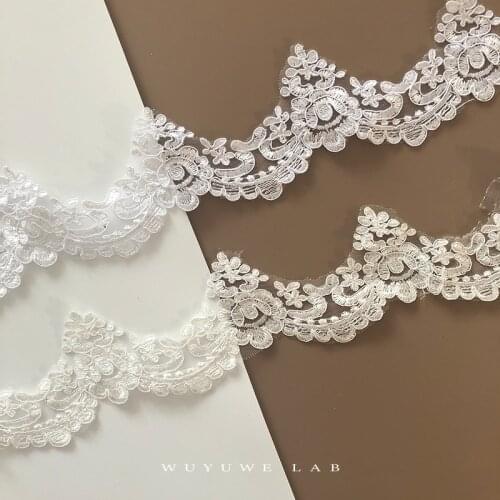 Delicate 2Yards White/Ivory Cording Flower Venise Venice Mesh Lace Trim Applique Sewing Craft for Wedding Dress Decoration 7CM
