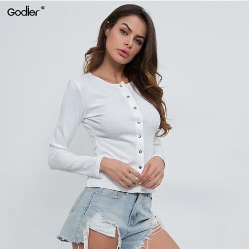 Godier Solid Color Women Knitte Cardigan T-shirt Autumn Winter 2020 Casual O-Neck Long Sleeve Sweater Shirt Female Top
