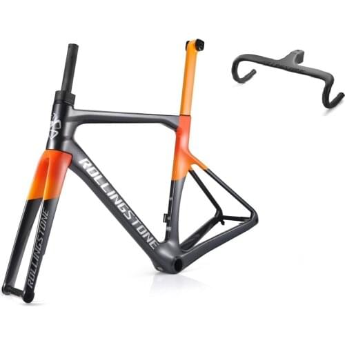 Rolling Stone Hider Carbon Disc Brake Road Frame set and aero integrated bar full internal routing 46 49 52 55cm gray