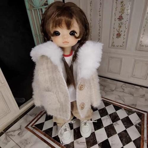 BJD dolls suit is suitable for 1/6 size fur collar button-down jacket light purple brown for both men and women