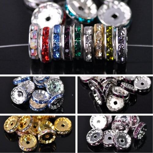 Copper Alloy Rondelle Metal 4mm 5mm 6mm 8mm 10mm 12mm Crystal Glass Rhinestones Loose Spacer Beads For Jewelry Making DIY Crafts