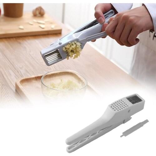 Multifunction Garlic Press & Slicer Tool Slicing and Grinding Plastic White/Gray Garlic Press Fruit and Vegetable Cooking Tools
