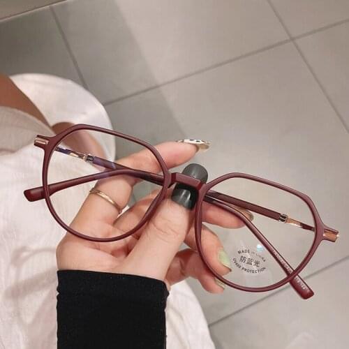 2021 New Vintage Red Polygon Anti-blue Glasses Women Fashion Luxury Optical Transparent Eyeglasses Frame Female Spectacles