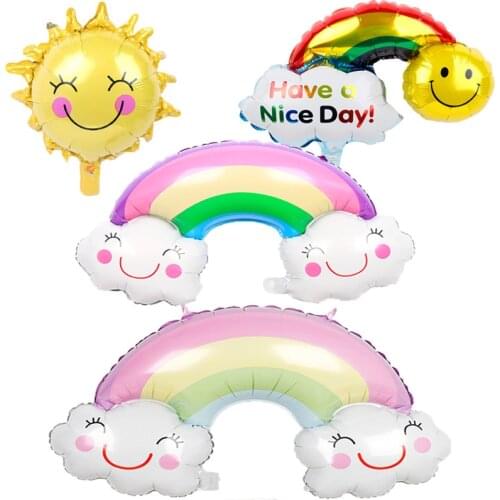 New Large Balloon Rainbow Clouds Smiley Face Aluminum Foil Balloon Children Birthday Party Decoration Aluminum Foil Balloon