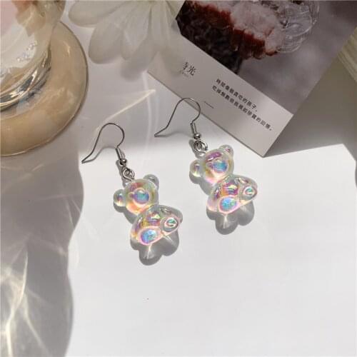 Lovely Transparent Bear animal Women Candy Stud Earrings Resin Three-dimensional Jewelry Lady Fashion Ear Accessory