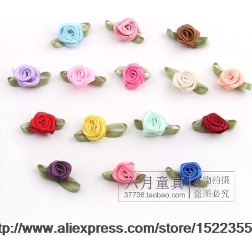 10 /pcs handmade ribbon roses decorative ribbons green leaves