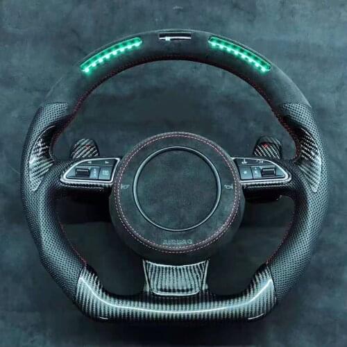 Cuatomized LED Carbon Fiber Sports Shape Steering Wheel Alcantara Leather for Audi A4 A5 A6 A7 2012-2017 with Paddle Shift