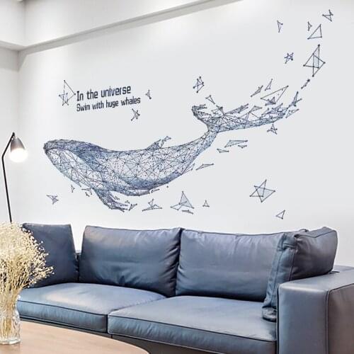 Nordic Art Huge Whale Home Mural Removable Vinyl Wall Stickers Living Room Bedroom Wall Decals Self-adhesive DIY Decoration