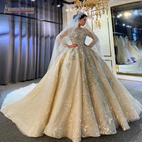 2021 wedding party dress dubai style luxury heavy beading wedding dress bride dress real work