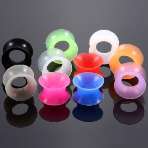 Lot of 20pcs Silicone Colorful Hollow Ear Tunnel Plug Thin Flexible Skin Double Flared Ear Gauge Stretcher Piercing Body Jewelry