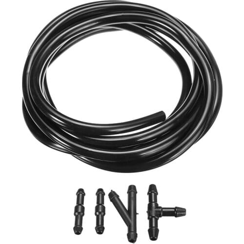 Universal 200cm Black Windscreen Wiper Washer Jet Tube Pipe Hose Rubber Tube Pipe with 4 Connectors For Car Pump Nozzle