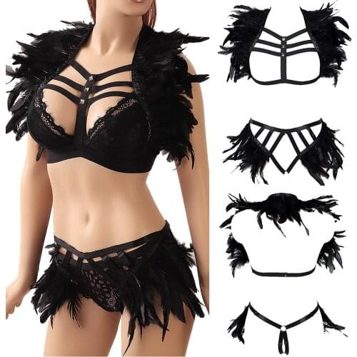 Natural Feathers Accessories Harness For Women Belt Sexy Lingerie Set Erotic Exotic Costumes Hollow Bra Festival Rave Wear