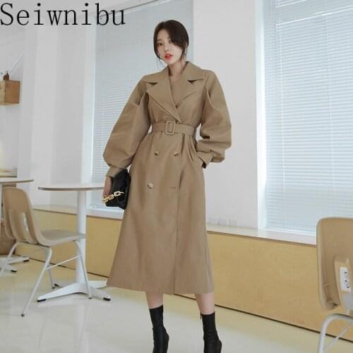 Windbreaker Women Trench Coat Belt Waist 2020 Autumn Double Breated Oversize Long Coat Lady Streetwear Korean Outwear