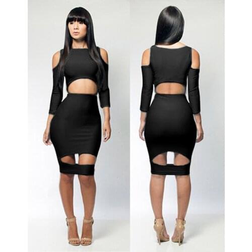Women Summer Sexy Cut Out Club Party Dress Fashion Midi Dress Long Sleeves Off Shoulder Hollow Out Lady Dresses Casual Clubwear