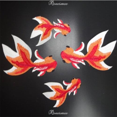1set/4Pcs Red Goldfish Applique Clothing Embroidery Patch Fabric Sticker Iron On Patch Craft Sewing Repair SX122