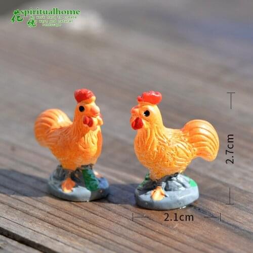 2pcs/set Lovely Mini Craft Figurine Plant Pot Garden Ornament Miniature Fairy Garden Decor DIY Cock Hen Figurine