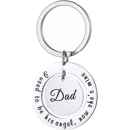 2pcs/lot circle inter locking stainless steel key chain lettering I used to be her angel, Now shes mine keychain Thanks giving