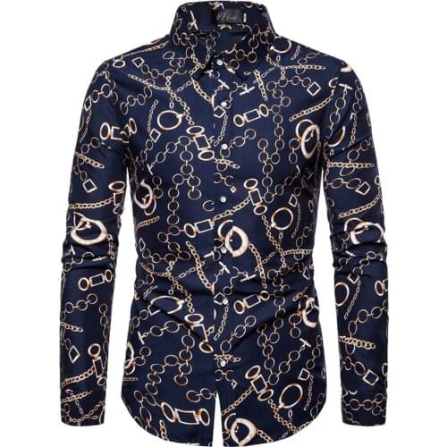 2021 Men Print Shirts Casual Long Sleeve Printed Blouse Male fashion Slim Shirts Tops Dress Shirts Size M-5XL