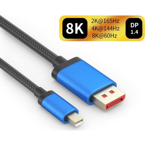 8K Mini Displayport DP 1.4 Cable with Nylon Braided Mini Display Port to DP Bi-direction 8K@60Hz 4K/144Hz 2K/165Hz Supported