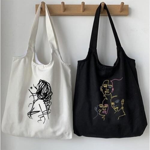 Art Women Canvas Shoulder Bag Ulzzang Printing Shopping Bags Students' Book Bag Foldable Reusable Cool Handbags Tote for Girls
