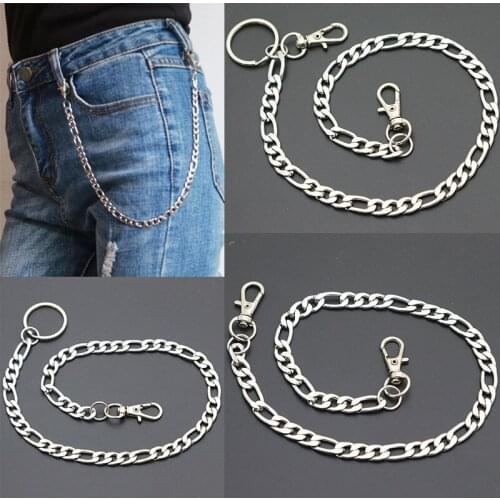 Rock Punk Stainless Steel Wallet Belt Chain Trousers Hipster Pant Jean Keychain Silver Ring Clip Keyring HipHop Jewelry