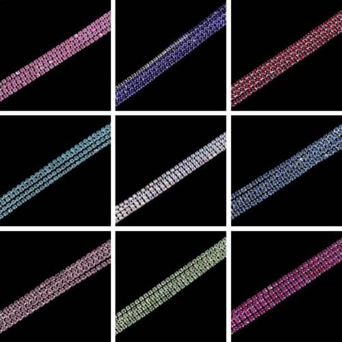 2.8mm Width Transparent Stones Sew On Rhinestones Chain for Clothes Silver Bottom Strass Chain Handcraft Trim Crystal Appliques