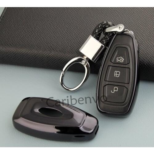 Black Car Key Cover W/ Keychain Holder Accessories For Ford Focus Escape Kuga Ecosport Fiesta Key Protector