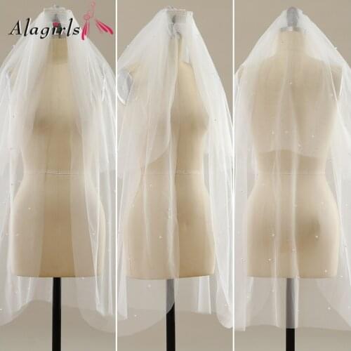 Elegant White/Ivory Pearls Bridal Veils Wedding Accessories 2020