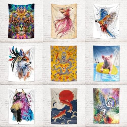 Animal Tapestry Wall Hanging Fish Pig Horse Unicorn Flamingo Pattern Tapestries Wall Cloth Blanket Yoga Carpet Mat Home Decor