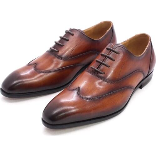 Classic Children Genuine Leather Oxford Shoes Luxury Designer Wing Tip Toe Lace Up Dress Party School Shoes for boys Kids 7-12y