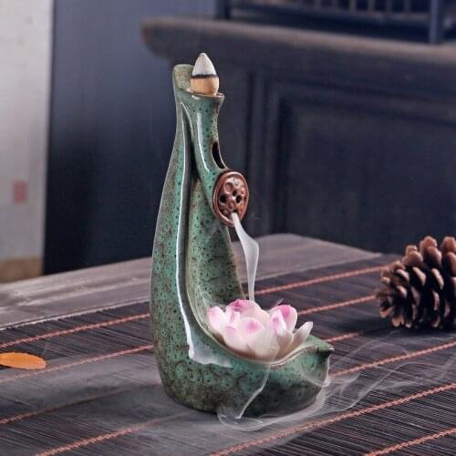 Backflow Incense Burne Lotus Waterfall Smoke Fountain Ceramics Incense Waterfall Incense Burner Stick Holder Home Decor Aroma