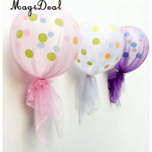 MagiDeal 12 Inch Bow Polka Dots Latex Balloon with Tulle Panels Wedding Birthday Party Baby Shower Decorations Photo Prop