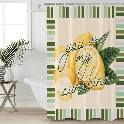 Lemon Summer Text Stripes Shower Curtains Waterproof Bathroom Curtain Frabic Polyester Bathroom Curtain with Hooks