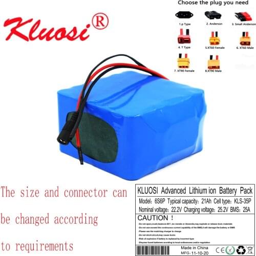 KLUOSI 6S6P 24V 21Ah 21.6V 20Ah 25.2V Lithium Battery Pack with 25A BMS for Electric Bicycle Ebike Scooter Wheelchair Cropper