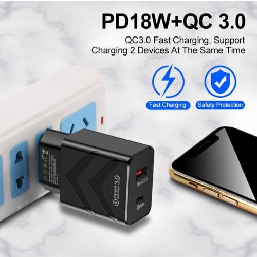 Mini Portable 2 Ports PD18W QC3.0 USB Fast Charging Over-current Protection Safe Phone Quick Charger Adapter Dropshipping