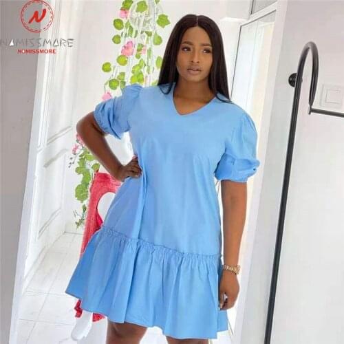 Fashion Women Summer Solid Color A-Line Dress Patchwork Design Ruffles Decor V-Neck Short Sleeve Mid Waist Slim Dress(No Belt)