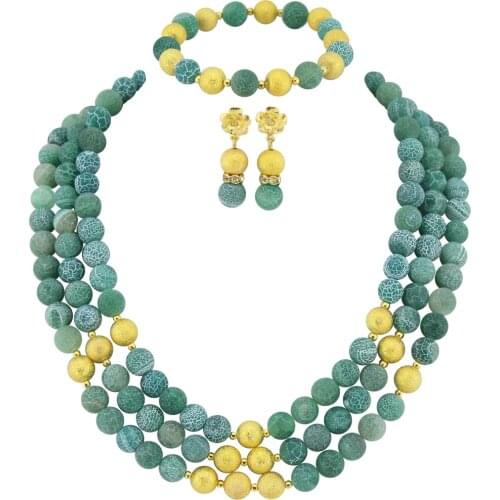 Fashionable Green hot Jewelry Set 10MM hot Necklace Holiday Party Necklace Nigerian Beaded Statement Bridesmaid Necklace HD3212