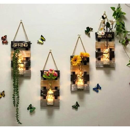 Wall Hanging Decorations Wood Panel Hanging Creative Restaurant Room Living Room Wall Hydroponic Vase Home Wall Hanging Jewelry