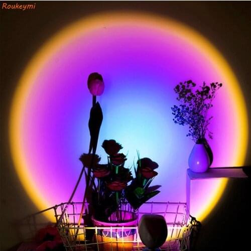 Wall Decoration Lighting USB Rainbow Sunset Red Projector Led Night Lamp Sun Projection Desk Lamp for Bedroom Bar Coffee Store