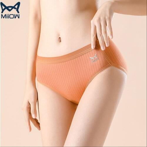 MiiOW Underwear Womens Pure Cotton Girls Middle Waist Graphene Antibacterial Japanese Thread Womens Traceless Triangle Shorts