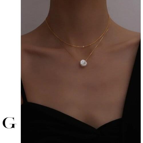 GHIDBK Stainless Steel Baroque Simulated Irregular Pearls Chokers Necklaces for Women Dainty Street Style Collars Simple Choker