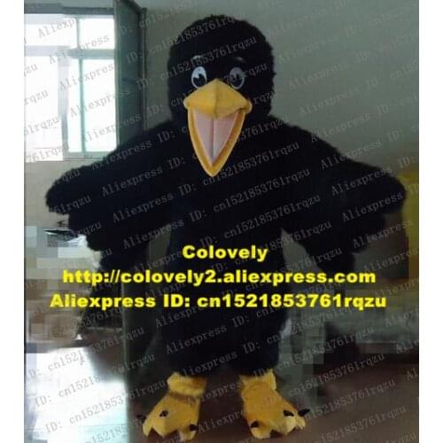 Pleasing Black Long Fur Bird Crow Raven Blackbird Mascot Costume Cartoon Character Yellow Pointy Mouth Show Pink Tongue ZZ966 FS