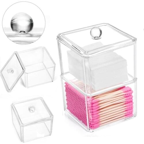 Clear Two Layer Makeup Cotton Pad Holder Organizer Swab Storage Box with Lid Desktop Tool Jewelry Case Container New