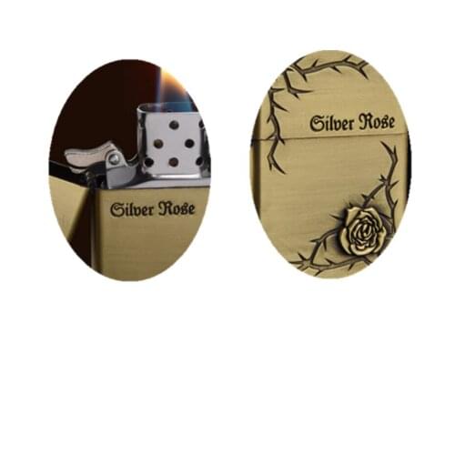 Rose vintage grinding wheel street stall kerosene gasoline Petroleum oil cheap cigarette lighter ( 1 random pattern no fuel )