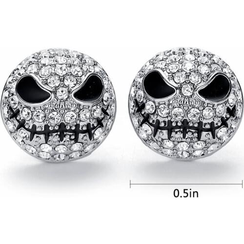 Harong Jack Circle Crystal Earrings Nightmare Before Christmas Vintage Punk Jewelry Black Enamel Skull Stud Earrings Women Gift